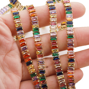 Cadena de Acero Inoxidable con Circonitas, Cadena de Garras Rectangulares de Colores con Pedrería, Fornituras para Joyería DIY - Product Image 3