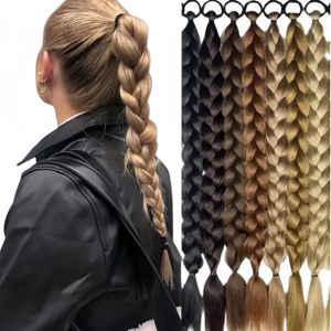 Queue de cheval synthétique tressée avec élastique, tresses de <span class=keywords><strong>boxe</strong></span> pour femmes, accessoires capillaires, 24 pouces, tresses de couleur unie - Product Image 4