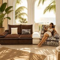 Ensemble de canapés avec ottoman en tissu marron, fauteuil d'appoint imprimé zèbre, mobilier modulaire combinable, approvisionnement en gros pour l'importation