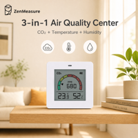 Moniteur de qualité de l'air ambiant ZenMeasure, capteur de CO2, de température et d'humidité, compteur de CO2 mural