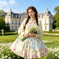 Ensemble robe Lolita JSK Sweet Pastel Doll avec nœud et pompons décoratifs, costume de cosplay anime, tenue décontractée pour femme