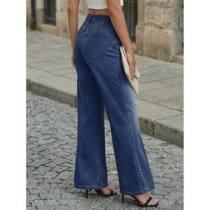 Women's Wide Leg Baggy Jeans High Waisted Relaxed Fit <b>Stretch</b> <b>Denim</b> Pants With Front Seam Simple Fashion Style - Product Image 4