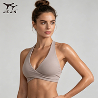 Soutien-gorge de sport JIEJIN OEM à impact moyen, séchage rapide, sexy, dos croisé, pour femme, push-up, idéal pour le Pilates