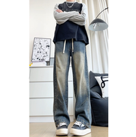 Nouveauté : Jeans en denim style streetwear américain pour l'hiver, pantalon décontracté unisexe à jambe droite et coupe ample, doublé polaire, pour hommes et femmes