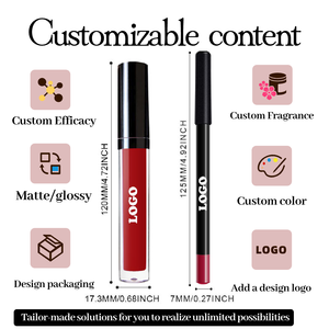 طقم ملمع شفاه الأكثر مبيعًا مع شعار مخصص، صبغة عالية، نباتي، خالٍ من القسوة، قلم تحديد شفاه ناعم مع ملمع شفاه - Product Image 4