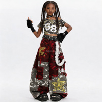 Ensemble de vêtements d'été personnalisable pour filles style gothique : Haut à imprimé camouflage et jean en denim à jambes larges avec patchwork lavable
