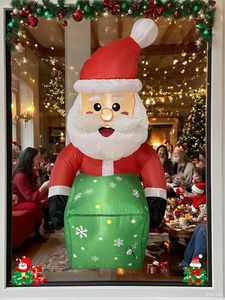 3.5FT Window Inflatable Decor- Christmas Santa Claus with Green Gift <b>Box</b> <b>LED</b> <b>Lighted</b> Blow-Up Outdoor Yard Decoration - Product Image 3