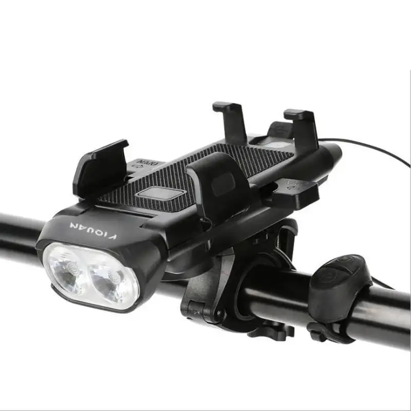 USB Rechargeable Bike Front Light with Horn 4 In 1 Bike Front Light 500LM 130db Speaker Phone Holder Bicycle Front Light