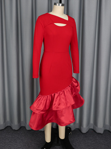 <span class=keywords><strong>Robe</strong></span> de soirée sirène asymétrique à manches longues et ourlet irrégulier avec découpes, modèle AM050826 - Product Image 6