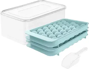 Venta caliente 33 cavidad Mini bandeja de cubitos de hielo redondo reutilizable molde de hielo largo fabricante de cubitos bandeja de silicona con tapa