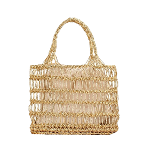 Bolso de playa bohemio de verano hecho a mano para mujer, de lujo, sencillo, de malla hueca de Bali, tejido de poliéster hecho a mano para viajes tropicales - Product Image 4