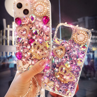 Jmax Luxe Bling Glitter Cristal Couronne Amour Coeur Strass Téléphone étui pour iphone 11 12 13 14 15 16 Plus Pro Max Pour Samsung