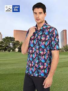 Chemises de golf pour hommes, haute élasticité, manches courtes, sans couture, évacuation de l'humidité, sensation de fraîcheur, uni, tricoté, imprimé - Product Image 3