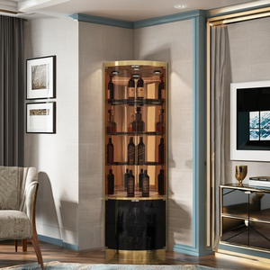 <span class=keywords><strong>Meuble</strong></span> de rangement à <span class=keywords><strong>vin</strong></span> moderne en acier inoxydable doré avec ouverture vitrée pour salon et salle à manger - Product Image 5