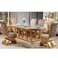 Ensemble de table à manger en bois massif sculpté, design turc personnalisé, antique, durable, table à manger réglable, meubles