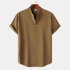 T-shirt a maniche corte in <span class=keywords><strong>lino</strong></span> da <span class=keywords><strong>uomo</strong></span>, tinta unita, personalizzabile, vestibilità ampia, produzione su misura - Product Image 4