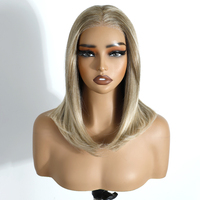 Perruque Bob avec frange pour femme, petite, 16 pouces, synthétique, moderne, lisse, avec dentelle frontale, pour cosplay, remplacement capillaire naturel, pour usage quotidien, amusant ou pour fêtes