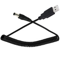 Kabel Daya USB Spiral Coiled Male ke 5.5x2.5mm DC Female, Kabel Pengisian Daya USB Retractable
