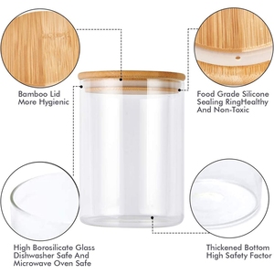 Frascos ecológicos de 5 piezas, juego de contenedores de comida de vidrio para almacenamiento de cocina con tapas de bambú seguras en horno microondas, venta en línea - Product Image 6