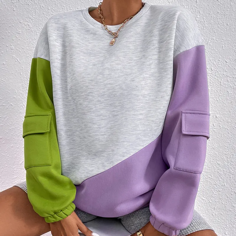 Sweat-shirt à capuche pour femme, vente en gros, blanc, oversize, manches tombantes, Multi poches, blocs de couleurs, Gsm, 300