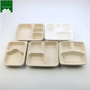 Custom Compostable Bio Degradable Disposable Sugarcane Bagasse Ovenable Packaging Paper Takeaway Tray For Food Container