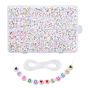 Caja de plástico con letras del alfabeto para niños y mujeres, Kit de cuentas acrílicas para hacer joyas, pulseras de mano, DIY, 1850 Uds.