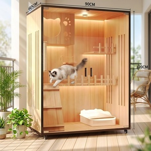 Cuccia per Gatti in Legno Multifunzionale Moderna Impermeabile con Porta Scorrevole in Vetro e Tiragraffi per Gatti da Interno - Vendita all'Ingrosso - Product Image 1