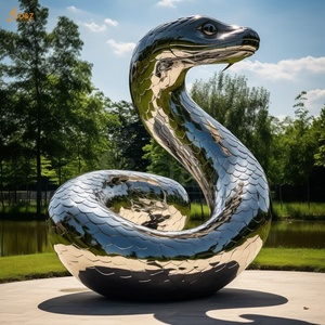 Vestíbulo personalizado decoración de jardín moderno 304/316SS espejo pulido Animal serpiente escultura tamaño real Acero inoxidable plateado estatua de pitón - Product Image 1