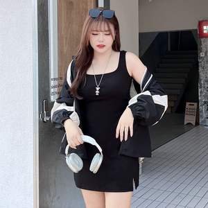 เดรสสายเดี่ยวคอเหลี่ยมรัดเอว รุ่น Runqi N8480 ผ้าฝ้าย ไซส์พลัส สไตล์ลำลองสำหรับผู้หญิง ความยาวปานกลาง - Product Image 3