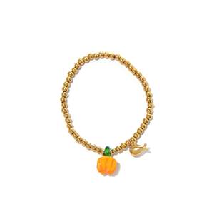 Fashion <b>Beaded</b> <b>Bracelet</b> 316L Stainless Steel PVD Gold Plating Pumpkin Charm Stretch <b>Bracelet</b> - Product Image 1