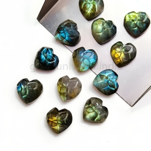 Natural Labradorite Intaglio Heart Shape 10mm Faceted Hand Carved Gemstone Loose Wholesale Bulk Healing Crystal <b>Jewelry</b> <b>Making</b> - Product Image 1
