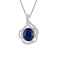 Collar con Colgante de Plata de Ley con Circonita Exquisita, Chapado en Rodio, Gema Azul Ovalada, Joyería de Plata 925 para Mujer