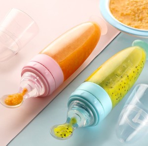 <span class=keywords><strong>Biberon</strong></span> d'alimentation pour bébé 100 % silicone de qualité alimentaire avec cuillère, distributeur de purée à presser sans BPA pour céréales, purée, lait, 0-12 <span class=keywords><strong>mois</strong></span>, motif dessin animé - Product Image 4