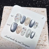 Nouveau produit lancé, étoiles filantes nocturnes, fleurs volantes, yeux de chat perlés, ongles press-on faits à la main