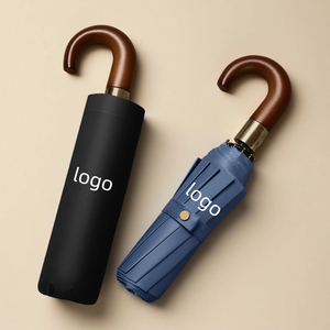 Custom Compact Rain Semi-Automatic Windproof Business Advertising Minimalist Nylon Wooden Handle Umbrella for Business Gifts