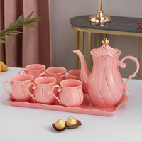 Service à café et thé en céramique créatif nordique avec plateau en bois Design de luxe pour le thé de l'après-midi et l'ensemble de tasses à boire