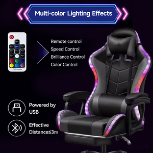 Nueva Silla Ergonómica para Juegos de Computadora con Respaldo Alto, RGB, de Cuero Sintético, Giratoria, para Oficina, Modelo 7021H-bk - Product Image 2