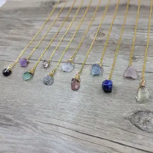 18K Gold Plated Natural Semi-precious Crystal Druzy Healing Birthstone Stone Necklace