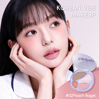 Grosir OEM/ODM MOQ Rendah Tahan Lama All In One Soft Peach Multi-fungsi Tray Tone Blush Bronzer Highlighter Bedak Wajah