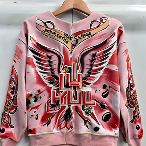 Sweat à capuche personnalisé avec fermeture éclair, broderie délavée à paillettes de pierres précieuses, imprimé vintage, effet vieilli, délavé à l'acide, avec strass - Product Image 6