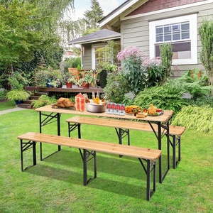Ensemble de Table à bière pliante <span class=keywords><strong>en</strong></span> <span class=keywords><strong>bois</strong></span> <span class=keywords><strong>avec</strong></span> <span class=keywords><strong>banc</strong></span>, 3 pieds, pique-nique, plage <span class=keywords><strong>en</strong></span> plein air, qualité parfaite - Product Image 5
