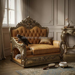 Cama de Lujo para Mascotas de Dos Niveles, Estilo Rococó Francés, en Terciopelo, para Hotel |   Sofá para Gatos de Madera Maciza Hecho a Medida con Espacio para Dormir |   Equipo de Mobiliario Comercial OEM - Product Image 3