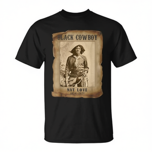 T-shirt Western Black Cowboy Nat Love 1854 1921 Histoire des Noirs en Mélanine Unisexe Col Rond Manches Courtes Promotionnel pour Adulte - Product Image 3