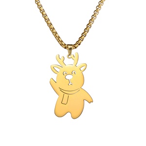 Collier tendance en acier inoxydable plaqué or avec pendentif cerf et elfe pour femme - Product Image 1