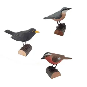 Wholesale Natural Handcrafted Bird Decorative Wood Craft Bird Carved Wooden Birds