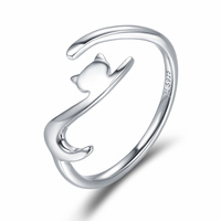 Bague pour femme en argent sterling 925 à 100%, chat collant à longue queue, bague de fiançailles réglable, bijoux