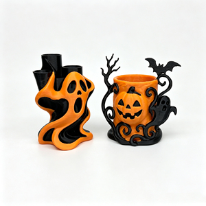 FDM 3D Printed Halloween Ghost Pumpkin Pen Holder, Kawaii Bat Desktop Storage Bucket Holiday Tabletop Decor Ornament Gift - Product Image 2