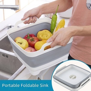 Bassin de lavage pliable contemporain en plastique 9L (2,4 Gal) – Évier de <span class=keywords><strong>camping</strong></span> rétractable et pliable pour cuisine, lessive et usage senior - Product Image 1