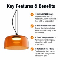 Lampe suspendue LED en verre translucide ambre scandinave, luminaire décoratif d'intérieur, idéal pour une salle à manger, une chambre à coucher, un café, un style postmoderne