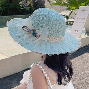 Ins mùa xuân mùa hè cô gái Sun hat Hepburn phong cách bé bãi biển hat với dây đeo ren ngọt ngào cho sử dụng bình thường làm bằng lông cừu lụa - Product Image 6